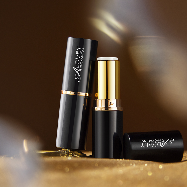 Luxury black square lipstick tube with magnetic closure